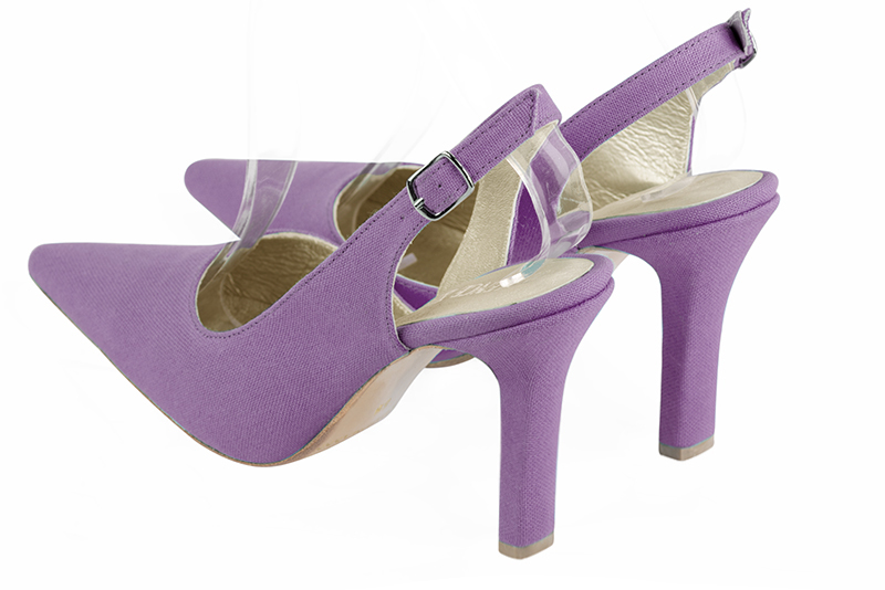 Amethyst purple women's slingback shoes. Pointed toe. High slim heel. Rear view - Florence KOOIJMAN